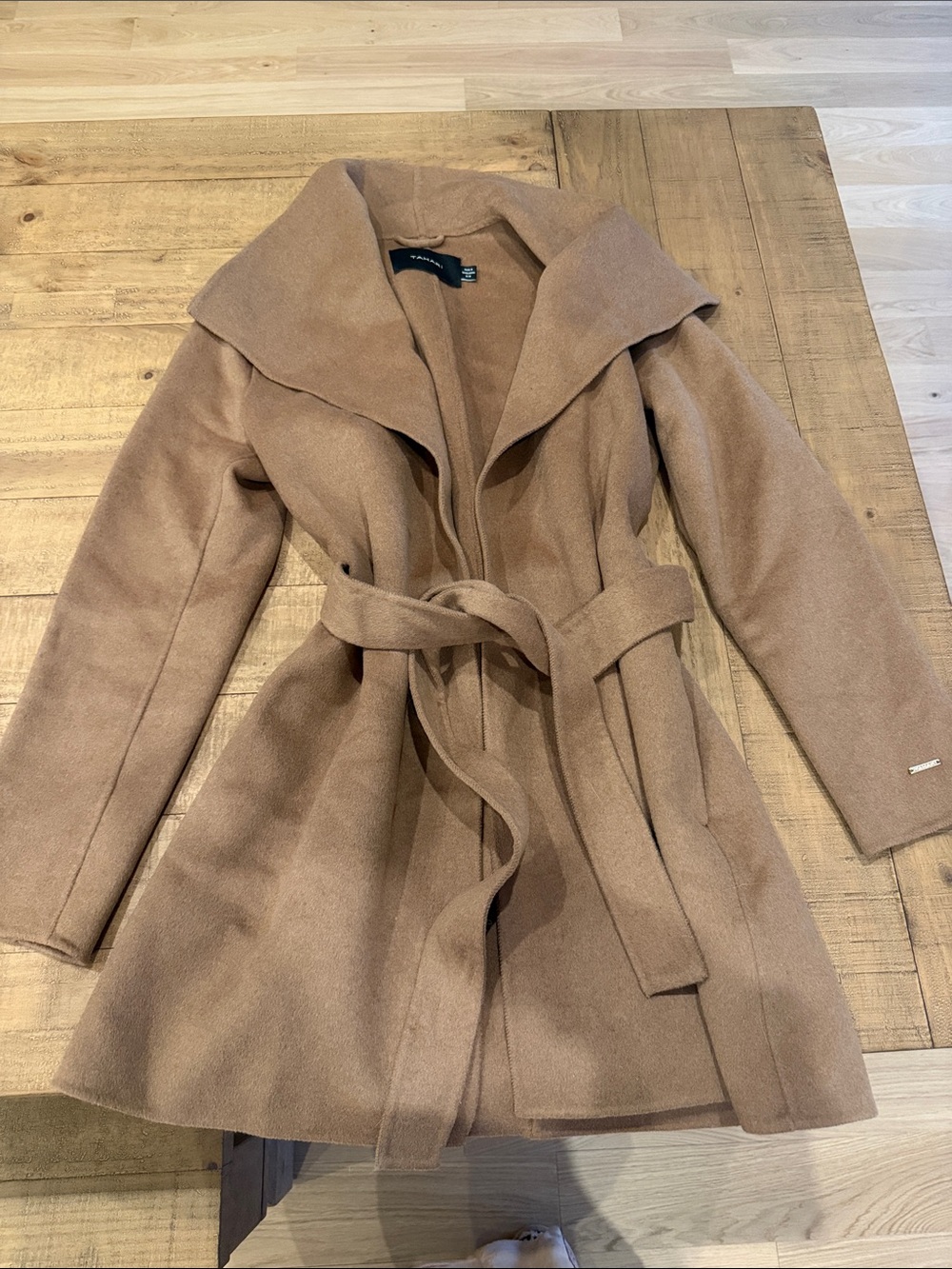 Tahari Camel Brown Wool-Blend Belted Pea Coat